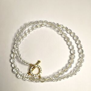 Crystal Beaded Necklace‎ with Gold Tone Rhinestone Toggle 24 inches